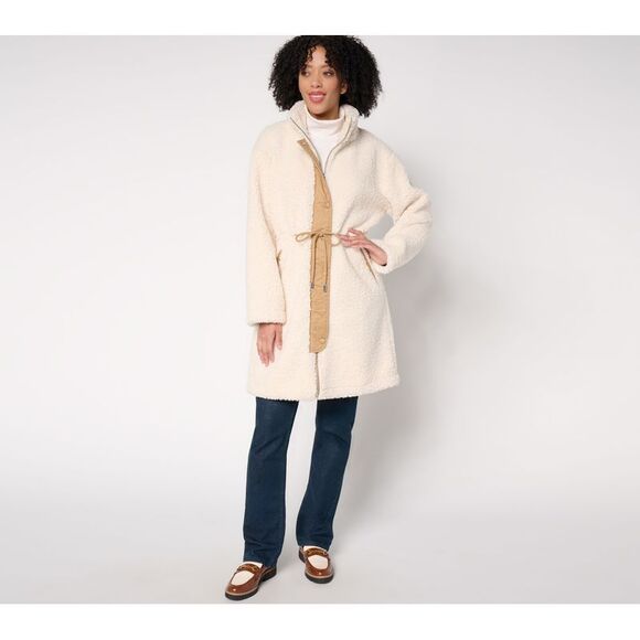 Dennis Basso Women's Jacket Sz L Regular Sherpa & Sueded White A672936 - Picture 1 of 4